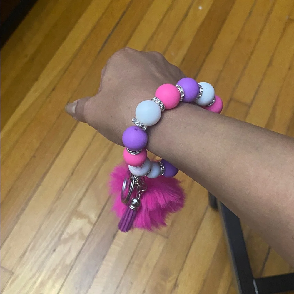 Pink and Purple Beaded Keychain Bracelet